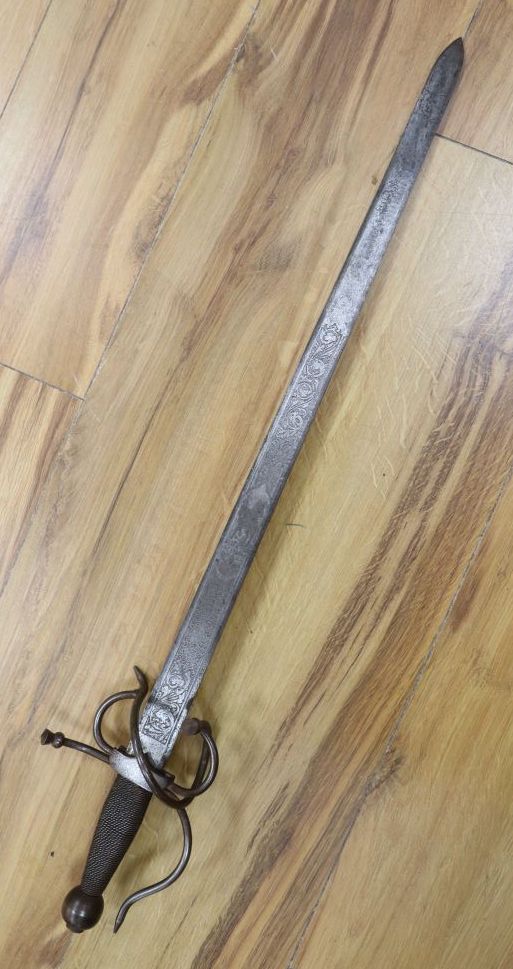 A Spanish Toledo short sword, with etched 58cm double-edged blade